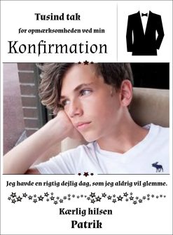 Takkekort til Konfirmation - Dreng nr 1