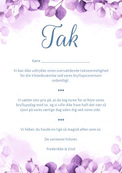 Takkekort - Bryllup - Eucalyptus blade - Lilla
