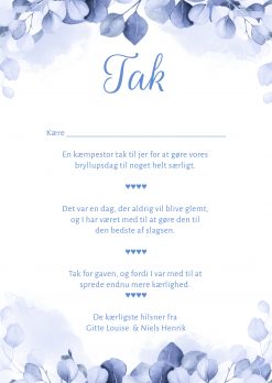 Takkekort - Bryllup - Eucalyptus blade - Blå