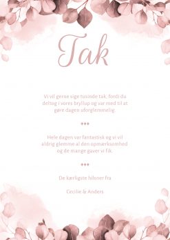 Takkekort - Bryllup - Eucalyptus blade - Rosa